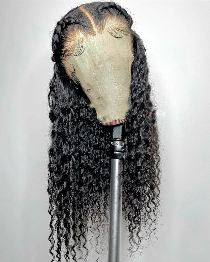 

Длинный кудрявый, 180% плотность, черный цвет, глубокая волна, без клея, кружевной передний парик для черных женщин с детскими волосами
