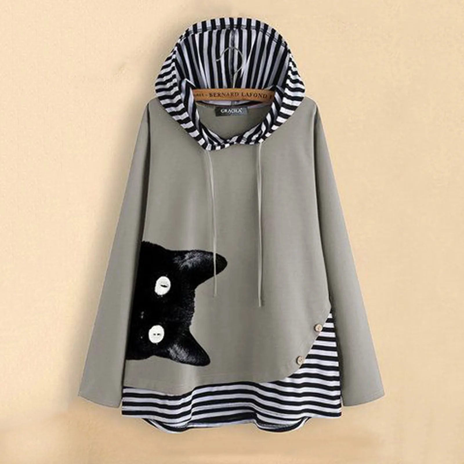 Худи в стиле Харадзюку с изображением кота милые толстовки большого размера