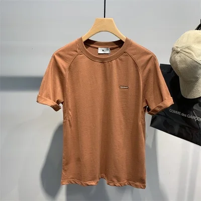 

Men's mercerized cotton letter embroidered short-sleeved T-shirt summer thin bottoming shirt