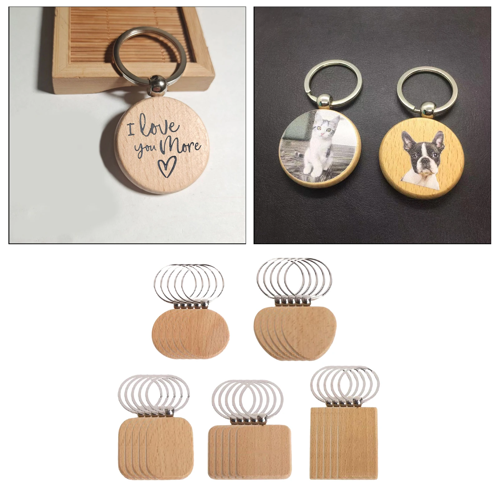 

25 Pack Blank Wooden Key Chain Unfinished Wood Pendant Blanks with Keyrings Key Tags Car Bag Pendant DIY Key Craft Accessories