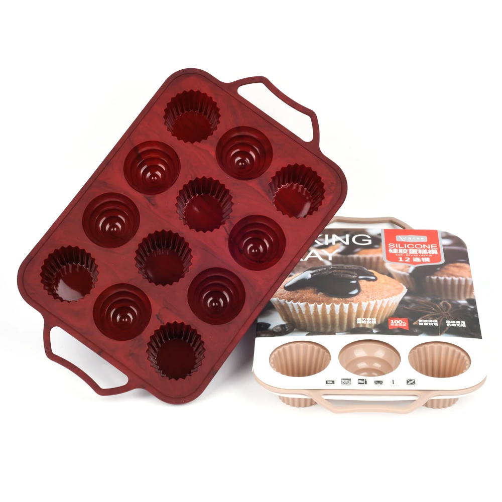 

12 Cavities Muffin Silicone Cake Mould Baking Tools Silicone Mold For DIY Pudding Cupcake Pastry Candy Jelly With Handle