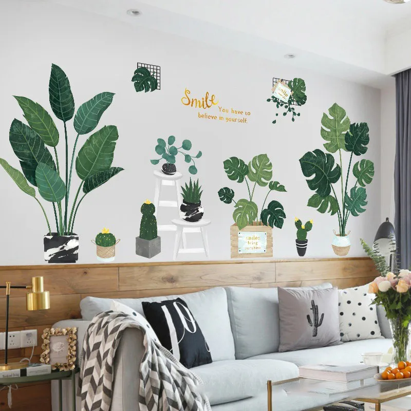 Lagre размер зеленое растение для украшения стен наклейки ПВХ экологически чистые