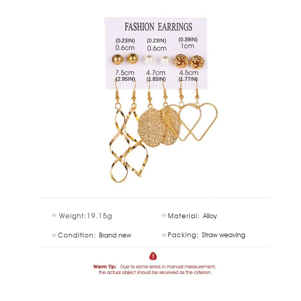 

2021 New Europe And The United States Selling Earrings Fashion Leaf Cross Love Set 6 Pairs Of Clip-on Windmill Pearl