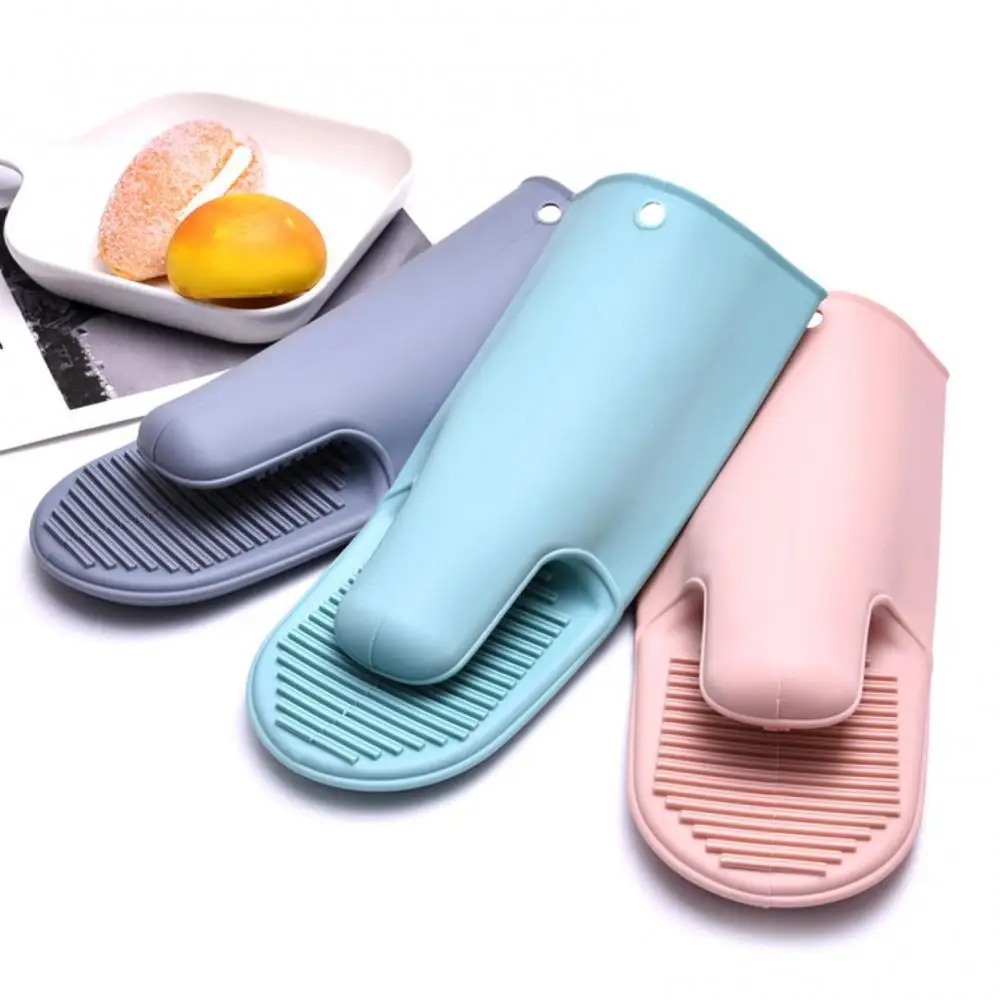 Silicone Thick Microwave Oven Mitts Heat Resistant Non-slip Grilling BBQ Cooking Baking Gloves Kitchen Anti-scalding Hand Clip