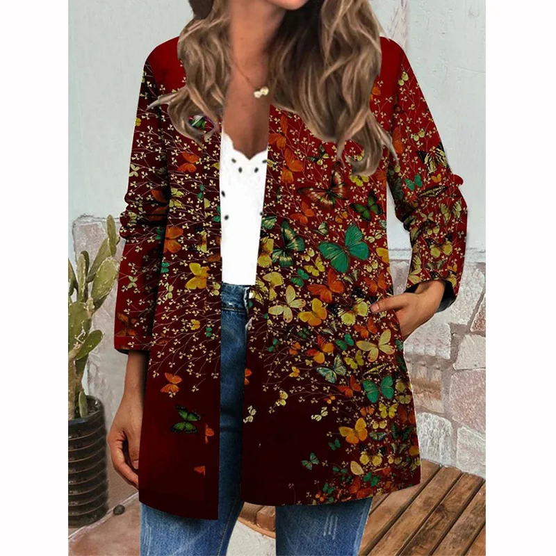 Женский винтажный кардиган оверсайз с цветочным принтом длинным рукавом |