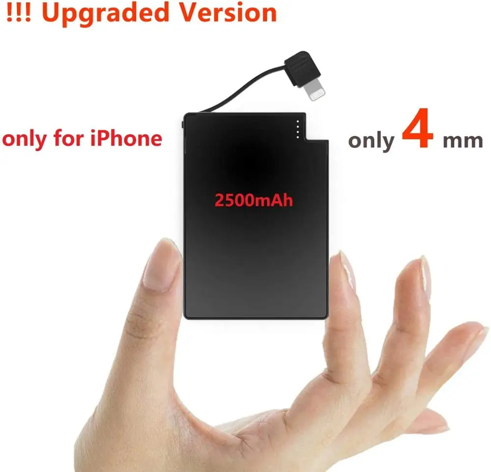 TNTOR New 2500mAh Ultra Slim Power Bank Only 4 mm Built In Cable Portable Mini power bank powerbank charge for iPhone X 11 12 |