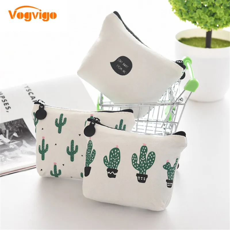 VOGVIGO холст кошелек для монет Зеленый Кактус кошельки маленький держатель карт