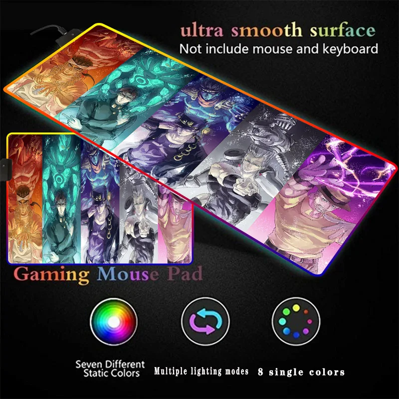 

Anime JOJO Bizarre Adventure Rgb Gaming Mouse Pad Desktop Computer Mouse Pad LED Personalized Mouse Pad Factory Outlet Desk Mat