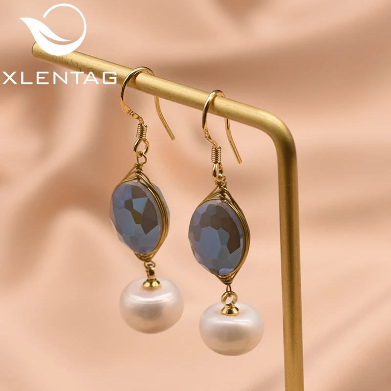 XlentAg натуральный синий камень пресноводный жемчуг Висячие Серьги Brincos Para As Mulheres