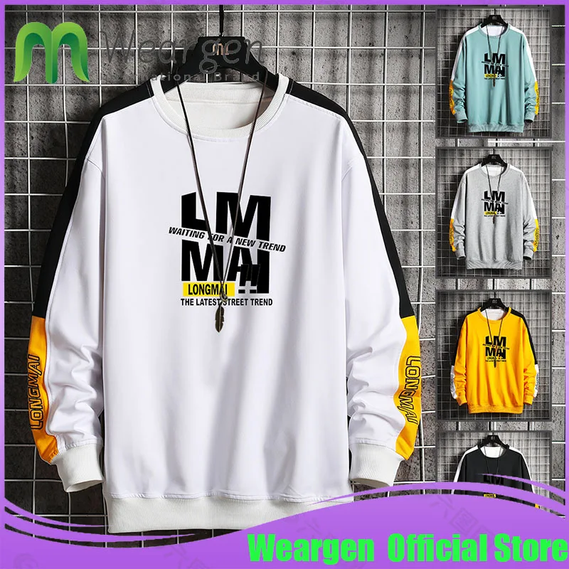 

Weargen Mens Autumn Sweatshirts Men Round Collar Letter Printing Hoodies Casual Long Sleeve Tops Male Trendy Sweatshirt WY1436