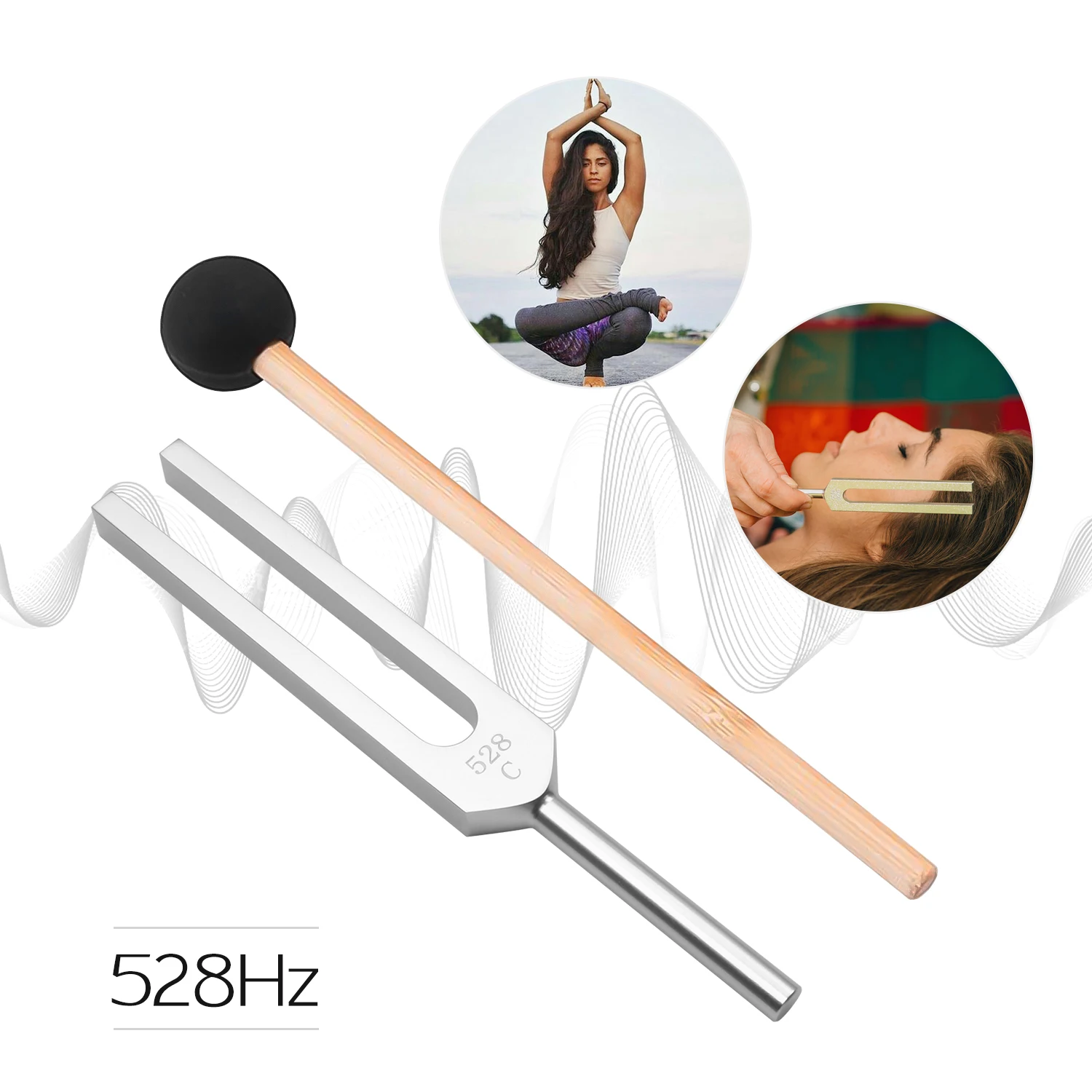 

Aluminum Alloy Tuning Fork 528C 528Hz Pitchfork with Mallet Cleaning Cloth Carry Bag Sound Healing Musical Instrument