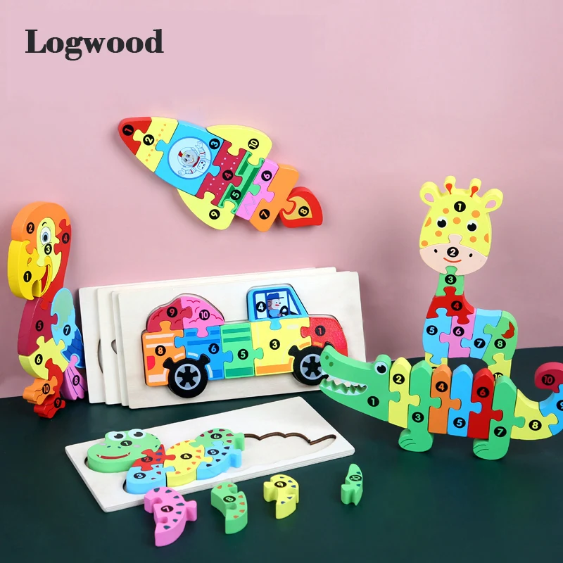 

Детская деревянная игрушка, 3D пазл, головоломка с животными, Детский обучающий пазл, Обучающие игрушки Монтессори для детей, подарки