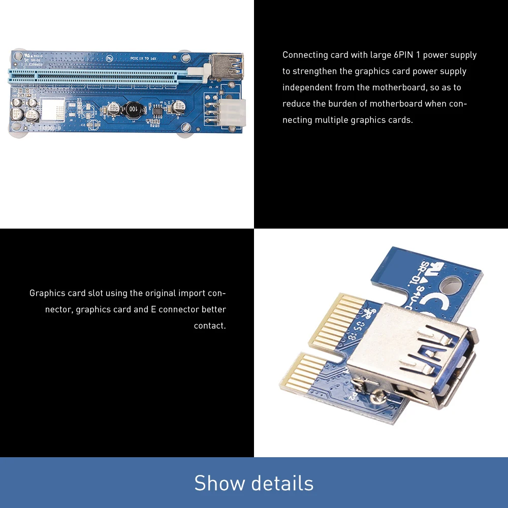 

PCI-E PCI Express 1x To 16x Extender Riser Board Card USB 3.0 Adapter With SATA 6 Pin Power Cable USB Cable For Miner