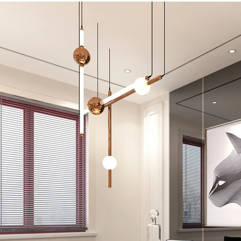 Post Modern Rotatable Branch Led Chandelier Matt Black Gold Lighting Glass Tube Shades deco chambre | Лампы и освещение