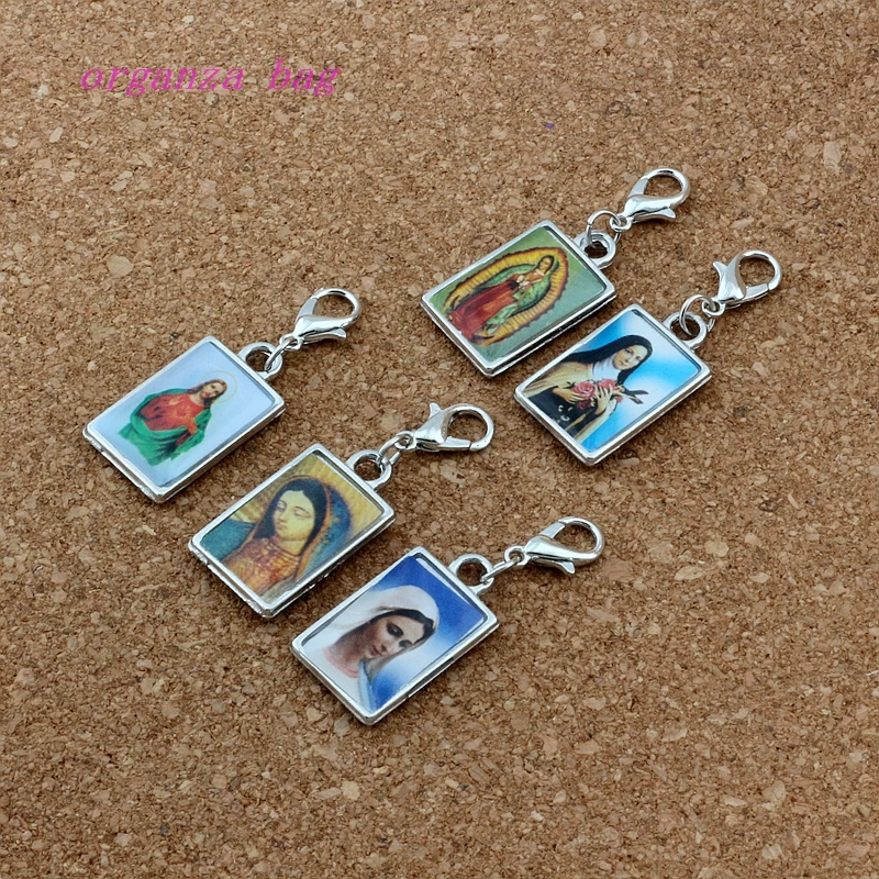 

50pcs Double sided Jesus Christ icon Floating Lobster Clasps Charm Beads Fit Charm Bracelet Jewelry Christmas gifts 13.8x38mm