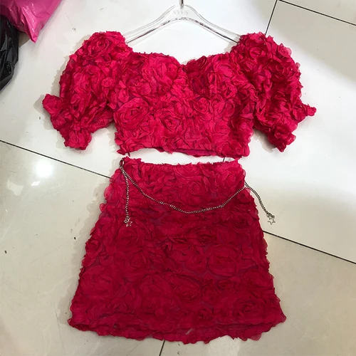 

Skirts Two Peice Set Floral Women Sets Qutumn/spring Crop Top and Mini
