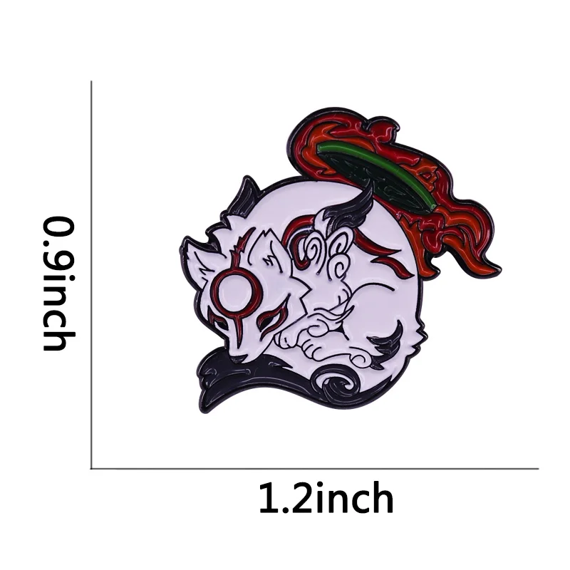 Okami Amaterasu эмалированная булавка белая фотография японская видеоигра значок