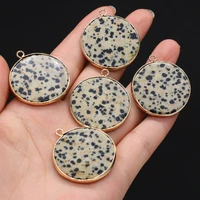 natural stone semi precious stone round gilt pendant diy necklace bracelet making jewelry size 30x35 mm