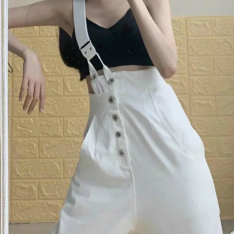 Комбинезон женский на одно плечо однотонный Свободный комбинезон пуговицах