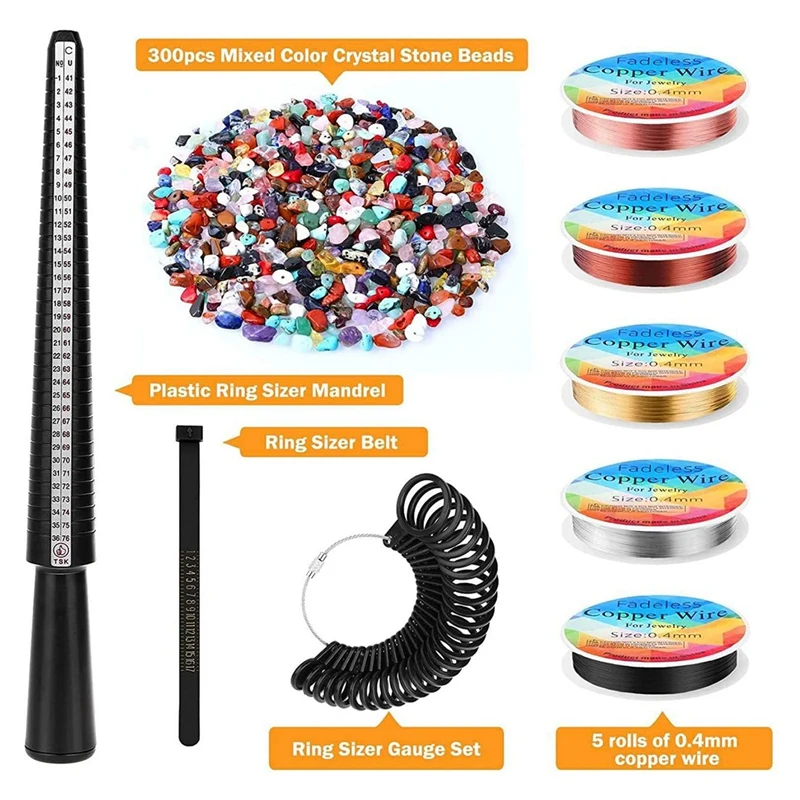 

Ring Making Kit,Ring Size Measuring Tools with Jewelry Wire and Crystal Stone Beads for Jewelry Making