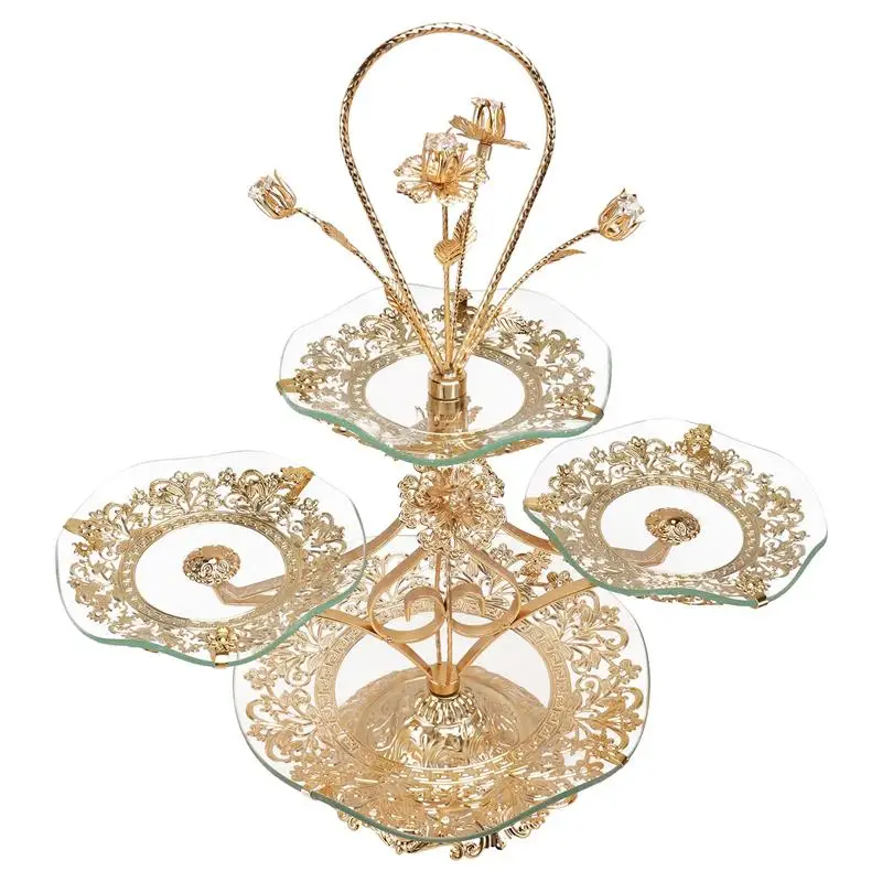 Luxurious Crystal Fruit Tray Multi-Layer European Cake Birthday Party Gift Kitchen Storage Candy Holder (Golden) | Дом и сад