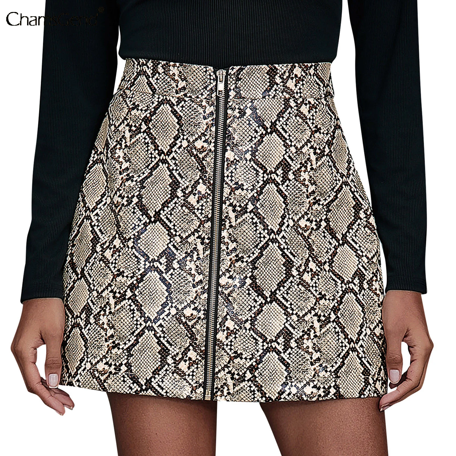

Women's Snakeskin Print Zipper Mini Skirt Woman Spring Autumn WInter Skirts High Waist Shealth Tight Hip Wrap Bodycon Midi Skirt