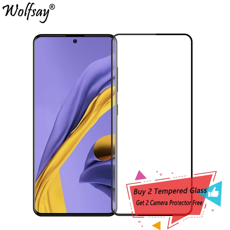 Vidrio templado para Samsung Galaxy A51, Protector de pantalla, cobertura completa, pegamento completo, vidrio de seguridad para Samsung A51-0