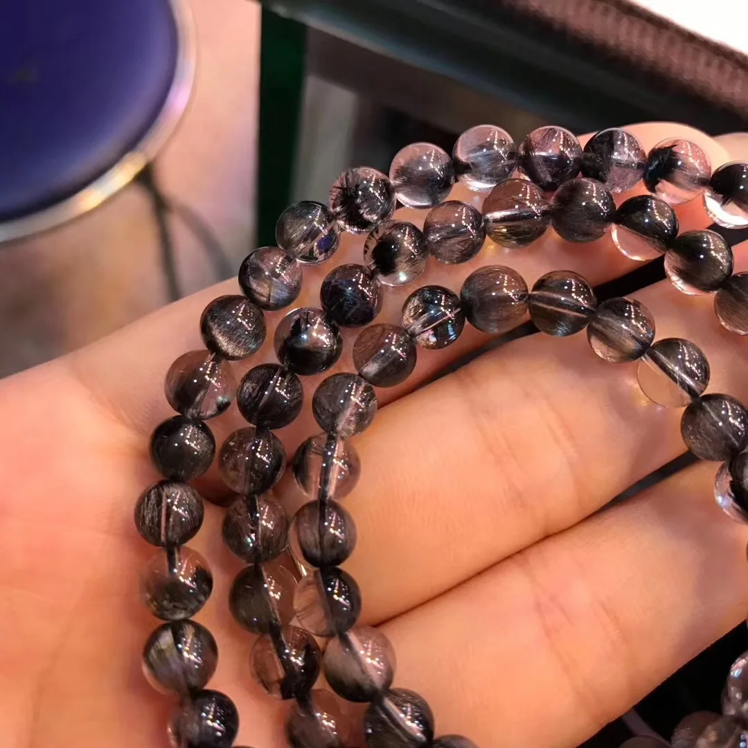 

6mm Natural Silver Brookite Platinum Rutilated Quartz Bracelet For Woman Men Round Beads Wealthy Crystal Stretch Jewelry AAAAA