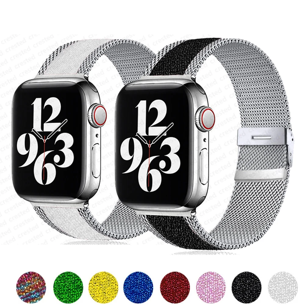 

Nylon+Milanese strap for apple watch band 44mm 40mm 42mm 38mm 40 44 mm soft elastic shiny bracelet iwach serie 6 SE 5 4 3 band