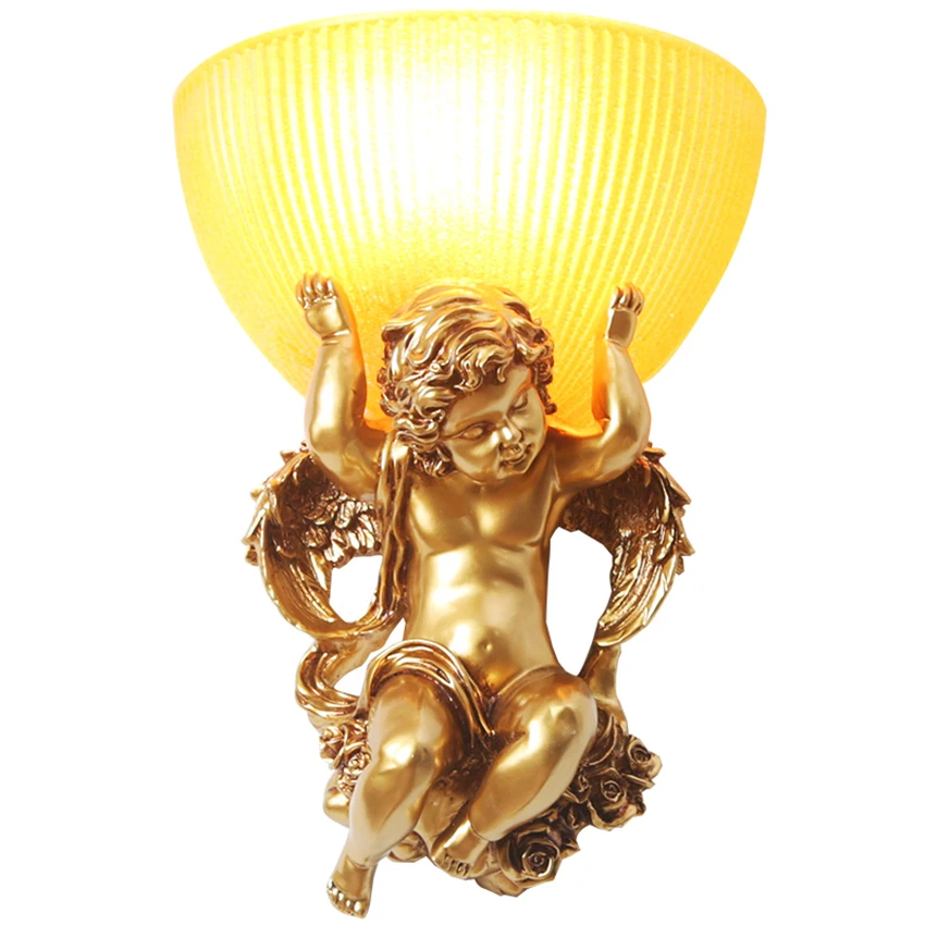 

European Angel Baby Golden Wall lamps Retro Living Room Decorated Staircase Hotel Aisle Bedroom Bedside sconces Lights fixtures