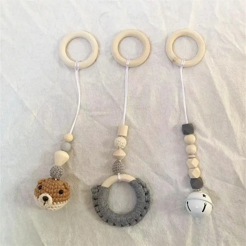 3pcs/set Wooden Baby Play Gym Newborn Fitness Rack Hanging Pendant Toys Crochet Knitted Rattle Teether Kit Kids Room Decoration - купить по