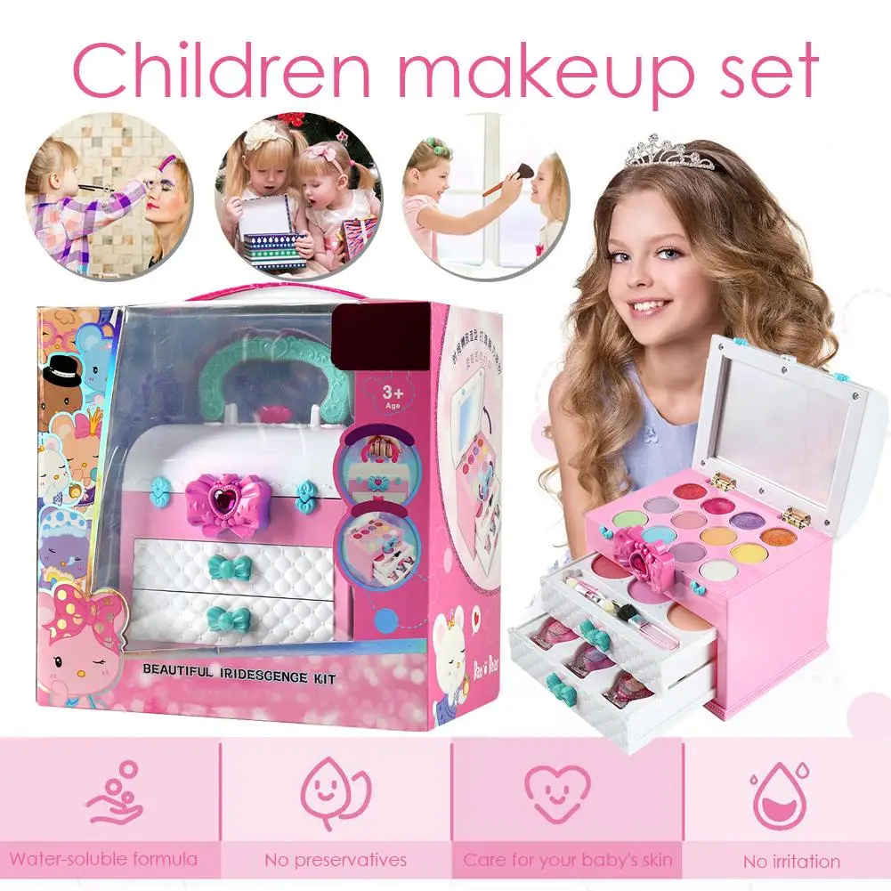 

Girl Pretend Play Makeup Set Brighten Skin Tone And Improve Face Shape Cosmetic Kit Toy With Portable Box For Children Gifts