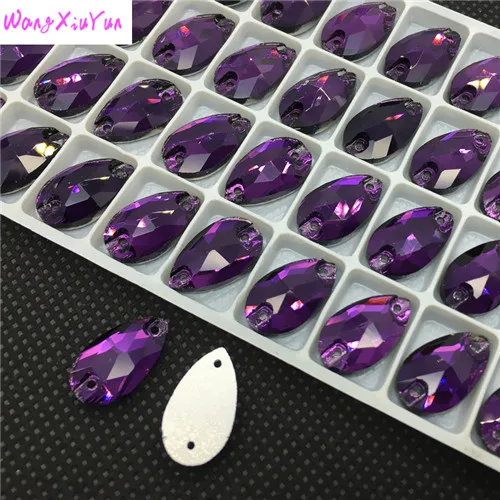 Фиолетовые стеклянные стразы 7x12 мм прямая плоская задняя часть шарика ПРИШИТАЯ