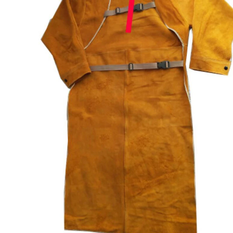 

HOT-Long-Sleeved 105cm Welding Apron, Leather Welder Apron, Cowhide Leather and Adjustable Size Fire-Resistant Welding