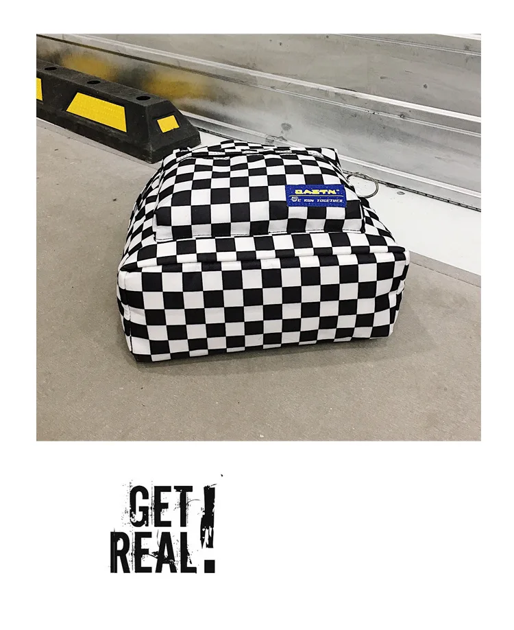 Женский Повседневный Рюкзак в черно-белую клетку нейлоновая Водонепроницаемая