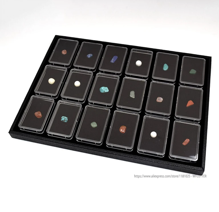 black 18 box inside Высококачественный драгоценный камень коробка Алмазный дисплей Подвеска «поднос» держатель выставочный стенд для украшений каменный Органайзер драгоценный камень Витрина - Цвет: black 18 box inside