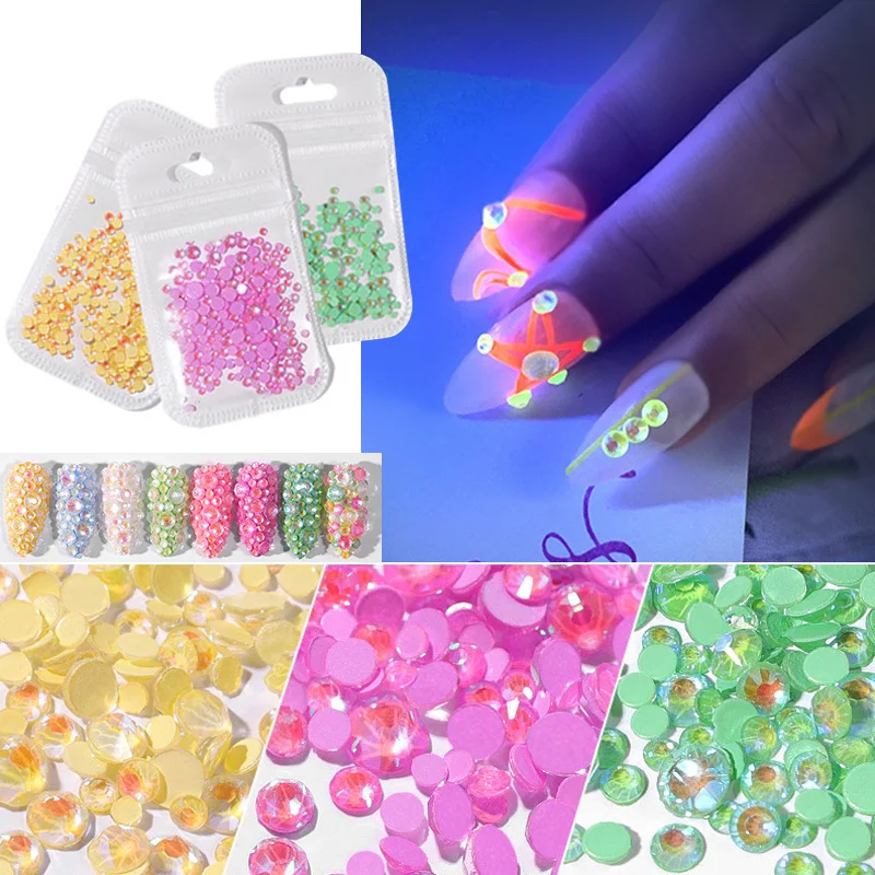 1 пакет светящиеся сверкающие стразы флуоресцентные Красочные смешанные размеры