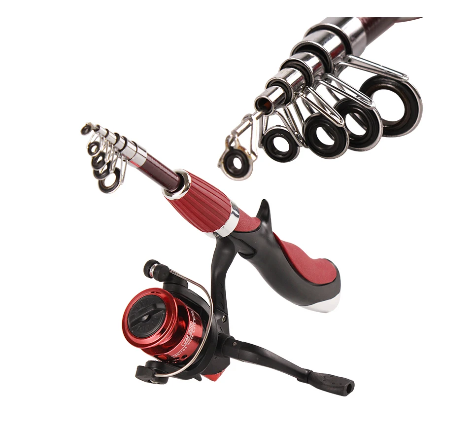 Телескопическая удочка из углеродного волокна с катушкой портативная для ловли