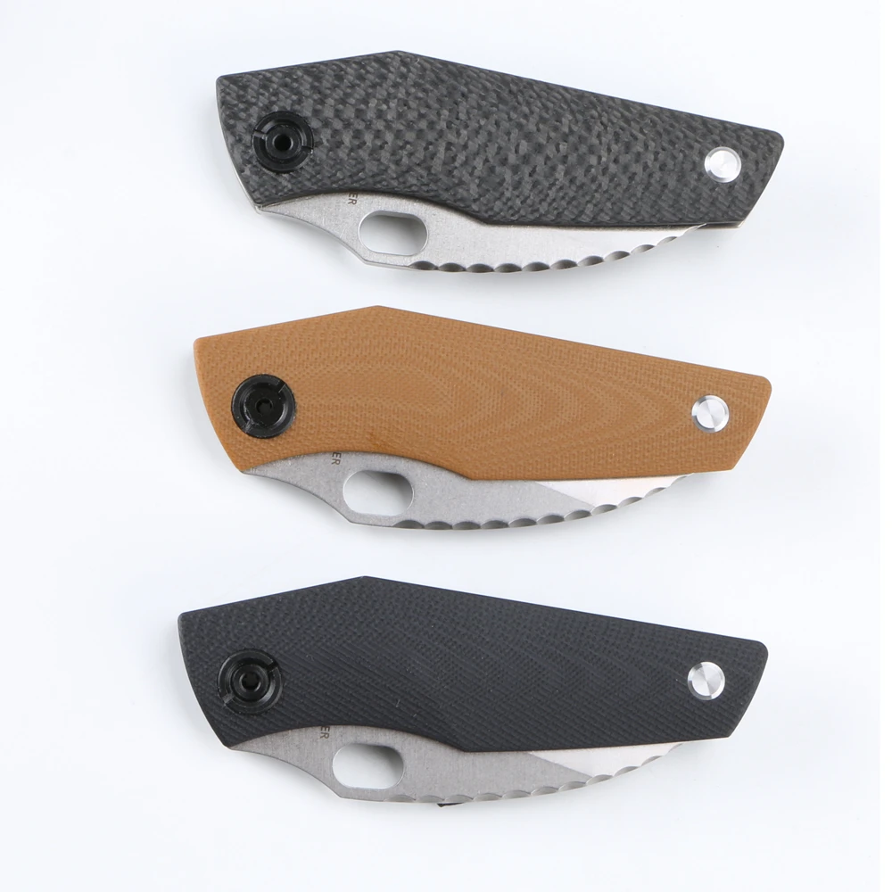 

New SJ75 mini D2 steel with black G10 hot stripe titanium (2.87 "plain" folding knife outdoor camping portable tactics EDC tool