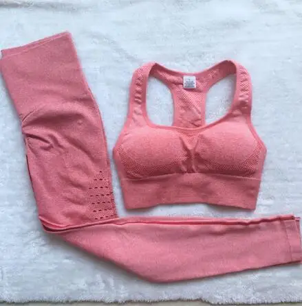 CB1092 red set Бесшовные леггинсы+ бюстгальтер на бретельках комплект из 2 предметов для йоги Женская одежда для спортзала и фитнеса комплект спортивных леггинсов с высокой талией для йоги спортивная одежда для бега - Цвет: CB1092 red set