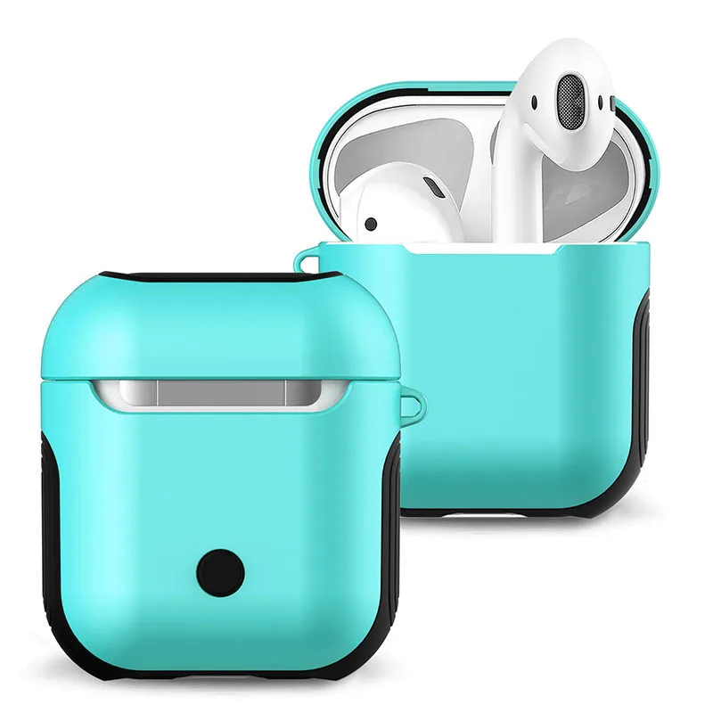 Небесно-голубой Чехол для наушников, чехол для Apple Air pods, кожаный чехол, зарядное устройство, настоящие беспроводные наушники Bluetooth, аксессуары - Цвет: Небесно-голубой