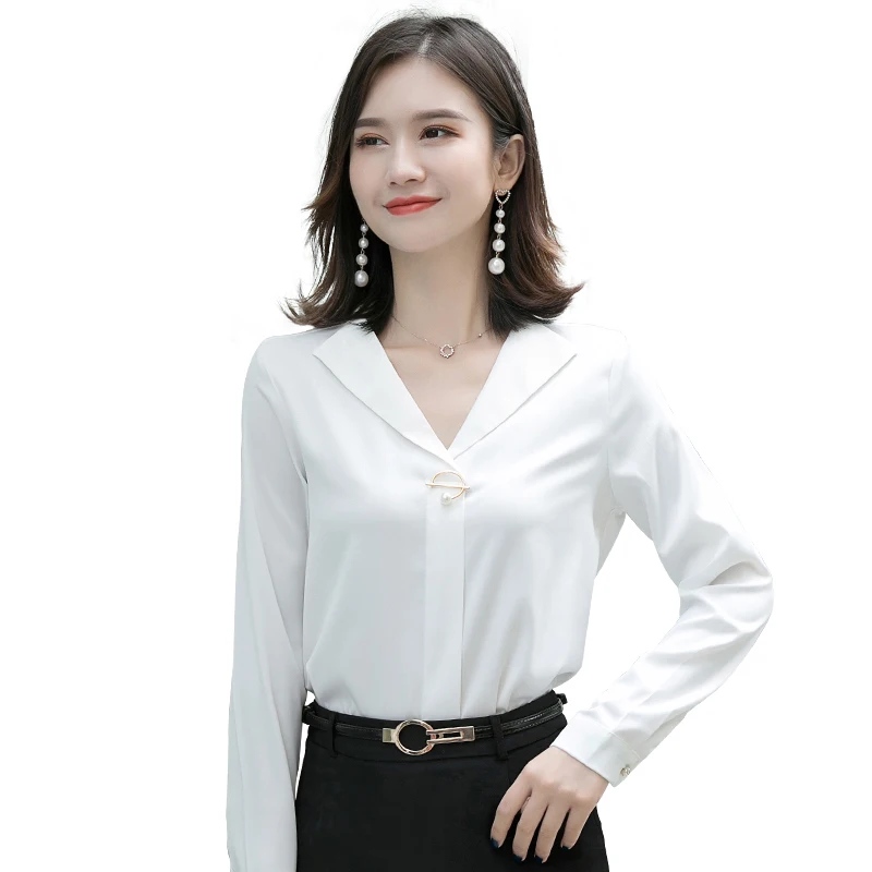 

Business Shirt Female 2020 Autumn and Winter New Style Korean-style Pullover V-neck Top Waist Hugging Slimming Suit Underwear