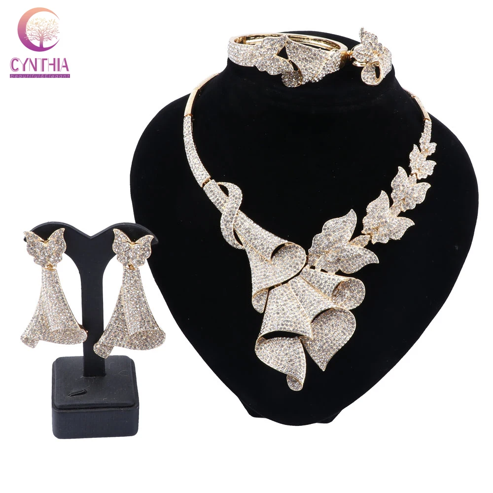 CYNTHIA африканские Ювелирные наборы для женщин в форме листьев ожерелье серьги