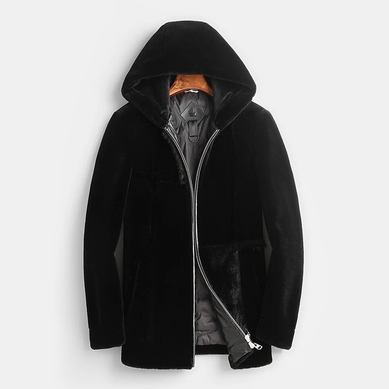 

Real Men Winter Coat Hooded Sheep Shearing Wool Coats Mink Fur Down Jacket Veste Homme RSHN9009 KJ4275