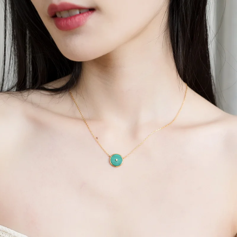 

Solid 925 Sterling Silver Necklace For Women Natural Malachite 5A White Zircon Gold Plated Engagement Fine Jewelry New
