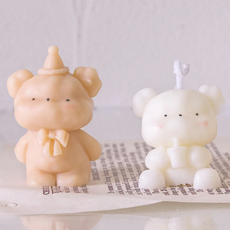 

Cute Bow Bear Scented Candle Decoration DIY Plaster Silicone Mold Handmade Material Epoxy Aromatherapy Cartoon Photo Ornament