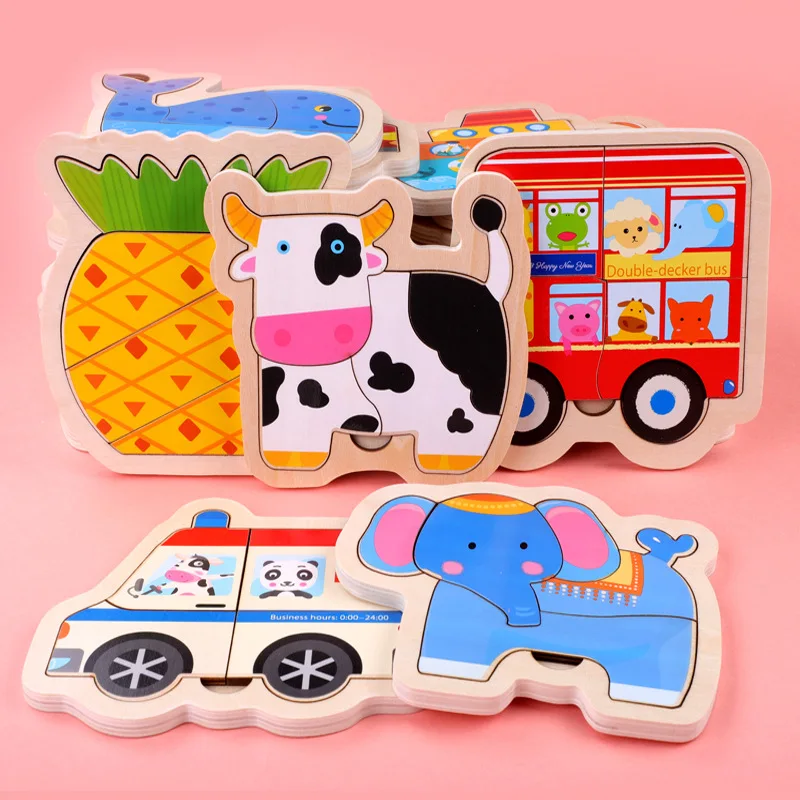 

Children's Early Education Toy Animal Transportation Wooden Jigsaw Puzzle Toy Kindergarten Double Layer Cognitive Book Education