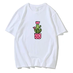2021 Lady T-shirts New Cactus Womens T Shirt Women Simple Top Fashion Female Short Sleeve T-shirt White Summer Loose