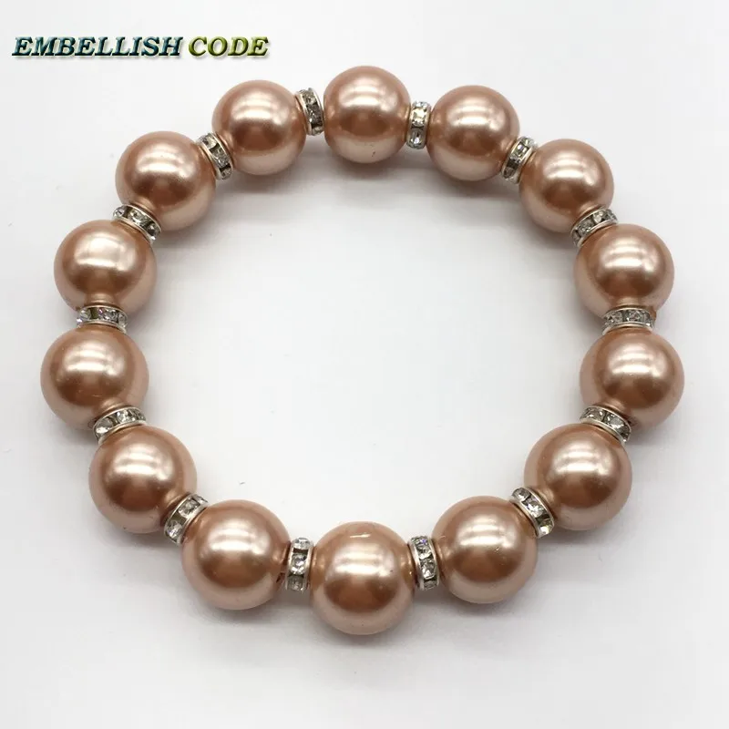 Elastic bracelet sea shell mother pearl Champagne color Luxury gold perfect round 12mm with 5.5mm Crystal Attractive fashion | Украшения и