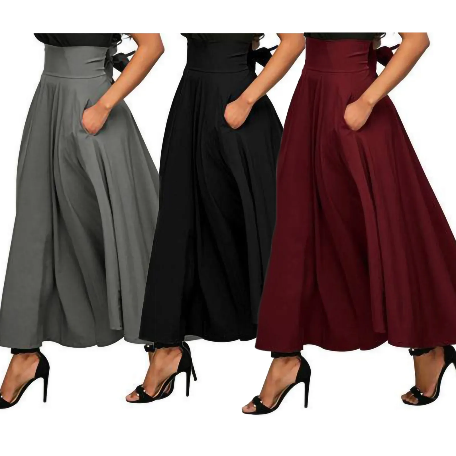 Фото Зимняя Женская длинная Юбка модные базовые юбки с высокой талией женские